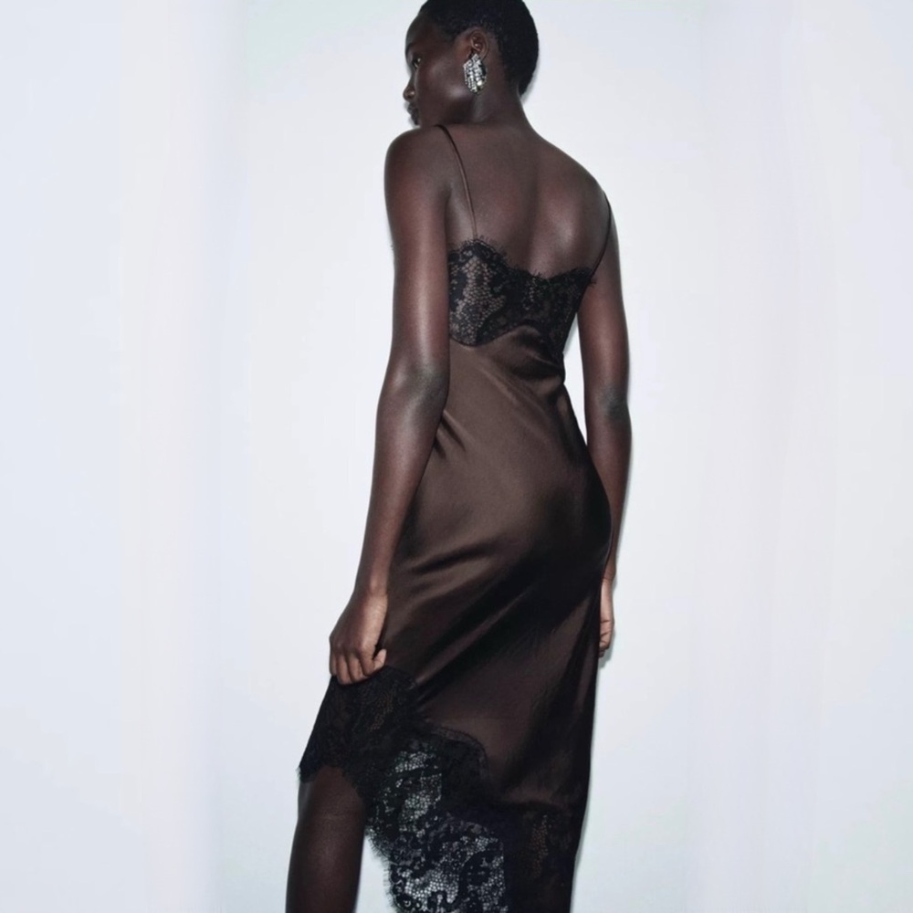 ASYMMETRIC SATIN LACE DRESS ZW COLLECTION - SLIP DRESS - Picture 12 of 17